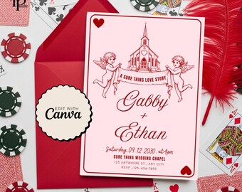 Las Vegas Save The Date, Las Vegas Wedding Invitation, Vegas Themed Wedding Invite, Sure Thing Chapel Vegas Wedding Invite, Vegas Elopement