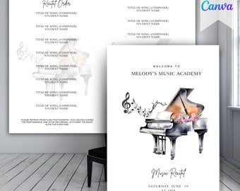 Recital Program Template, Music Program Template, Music Recital Invitation, Piano Recital Printable Party Invitation, Digital Party Invite