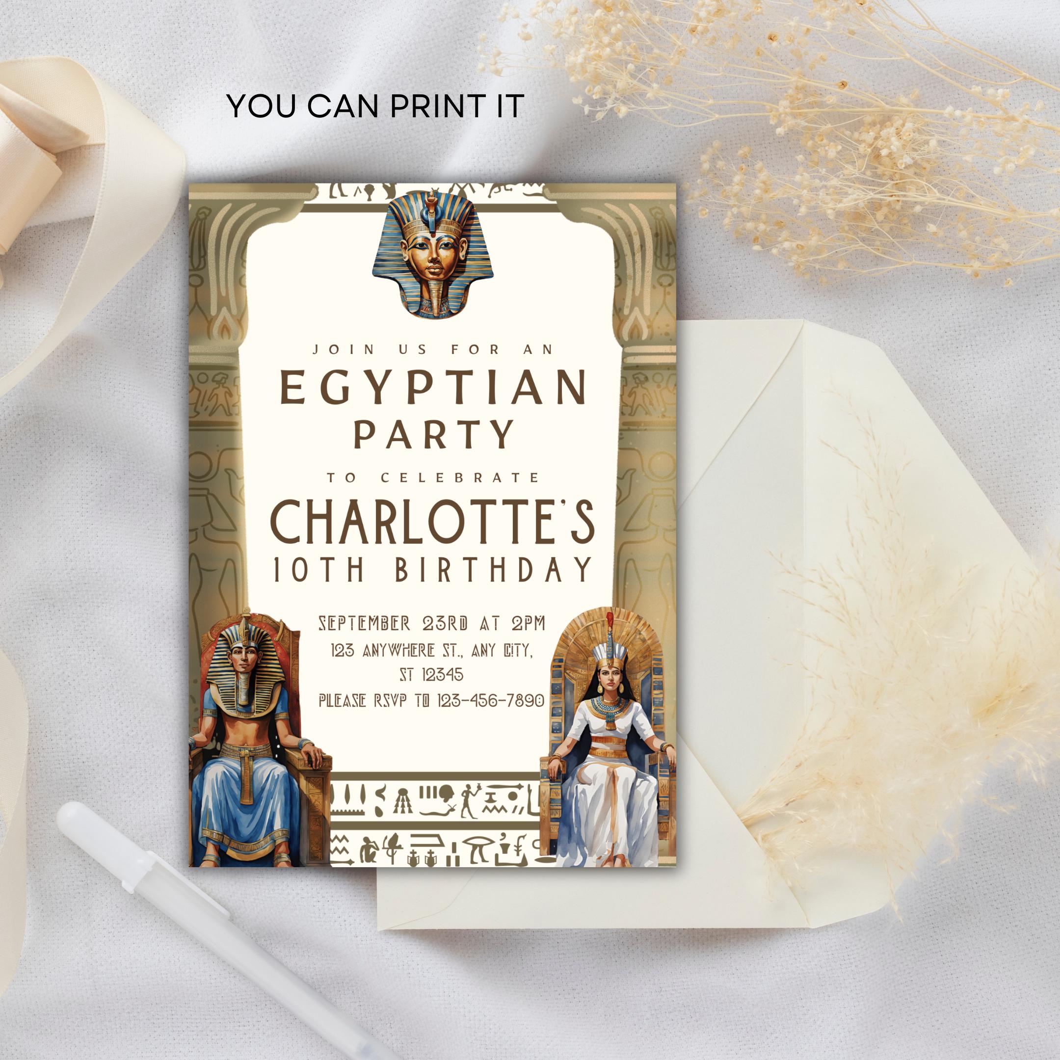 Invitación de cumpleaños egipcia: invitación única del antiguo Egipto,  tarjeta de fiesta egipcia personalizada, divertida celebración con temática  egipcia - Etsy México, image size:2160x2160