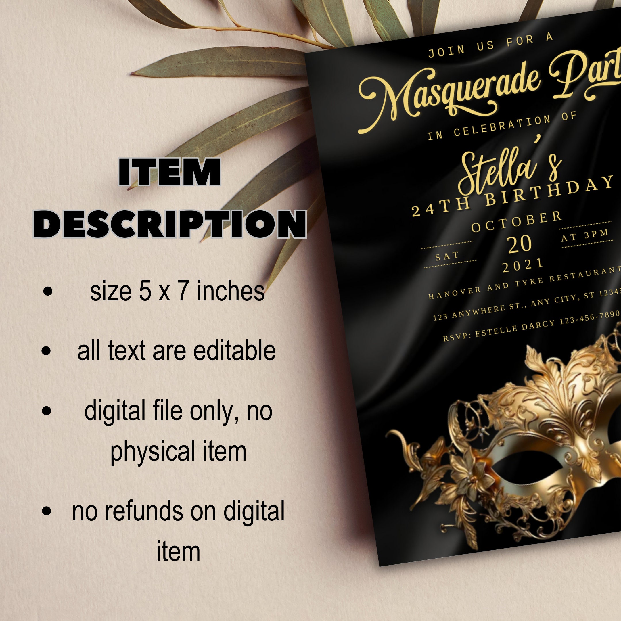 Masquerade Ball Editable Birthday Invitation Template, Printable ...