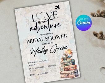 Love is an Adventure Bridal Shower Invitation - Virtual & Digital Download Template for Bridal Shower Party, Customizable Invite