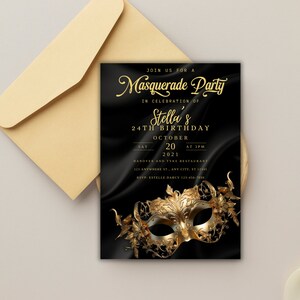 Masquerade Ball Editable Birthday Invitation Template, Printable ...