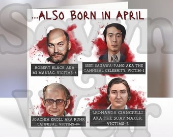 April Birthday Card, Serial Killers, True Crime Gift, Dark Humour