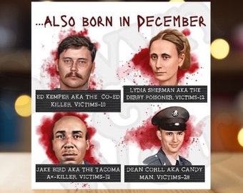 December Birthday Card, Serial Killers, True Crime Gift, Dark Humour