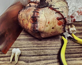 Flesh Pumpkin Art Sculpture – Ed Gein Horror Decor, Macabre Needlework, Creepy True Crime Gift, Handmade Gothic Oddity