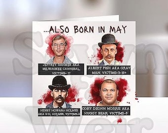 May Birthday Card, Serial Killers, True Crime Gift, Dark Humour