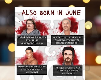 June Birthday Card, Serial Killers, True Crime Gift, Dark Humour