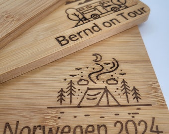 Brettchen Brett für Camper Camping als Geschenk zum Geburtstag Weihnachten personalisiert mit Text und Symbol Outdoor Wohnwagen Campervan