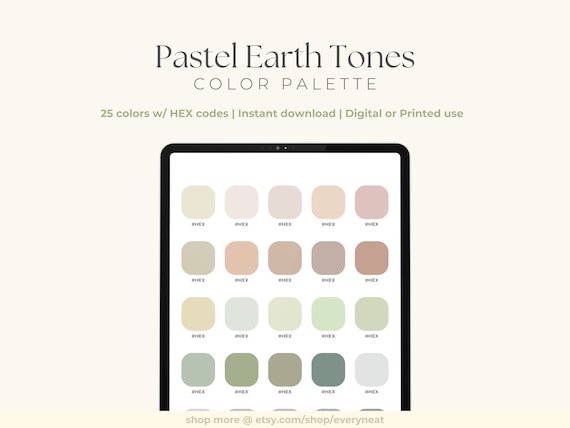 Pastel Earthy Color Palette | HEX Codes Color Swatches | Digital Planning, Notes, iPad Tablet, GoodNotes | Instant Download