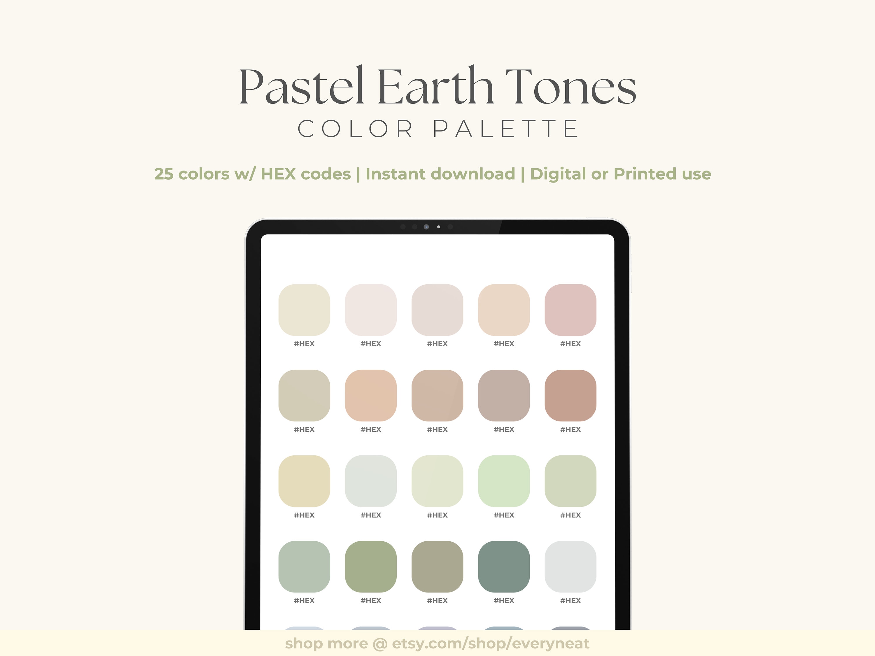 Pastel Earthy Color Palette with HEX Codes | 25 Soothing Neutral Swatches for Digital Planning, Design & GoodNotes | Instant Download