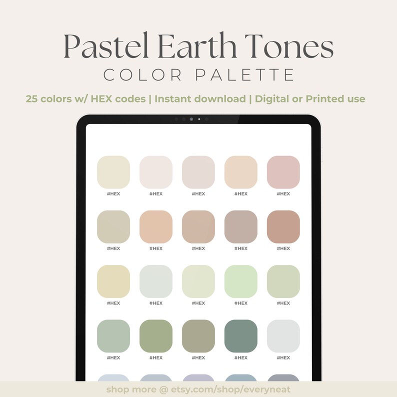 Pastel Earthy Color Palette HEX Codes Color Swatches Digital Planning