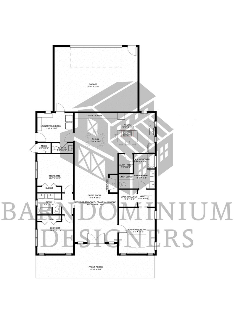 The Parkstone Plan 3 Bedroom Barndominium Floor Plan Etsy