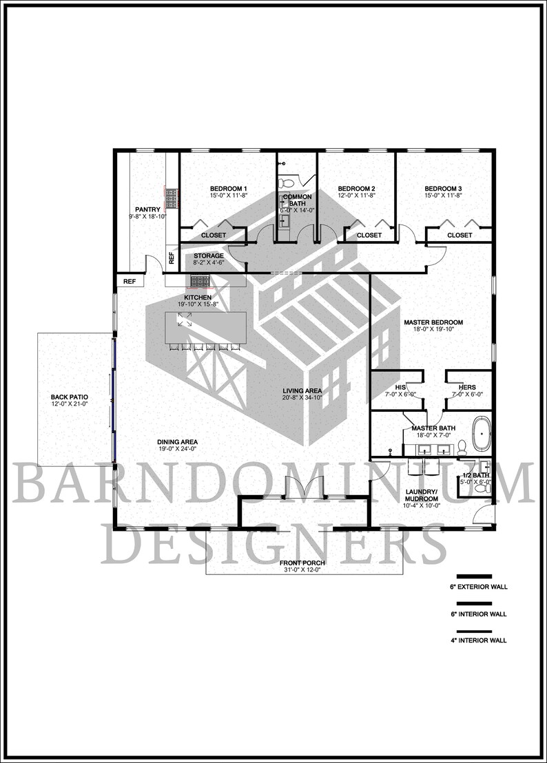 The Osborne Plan 4 Bedroom Barndominium Floor Plan Etsy