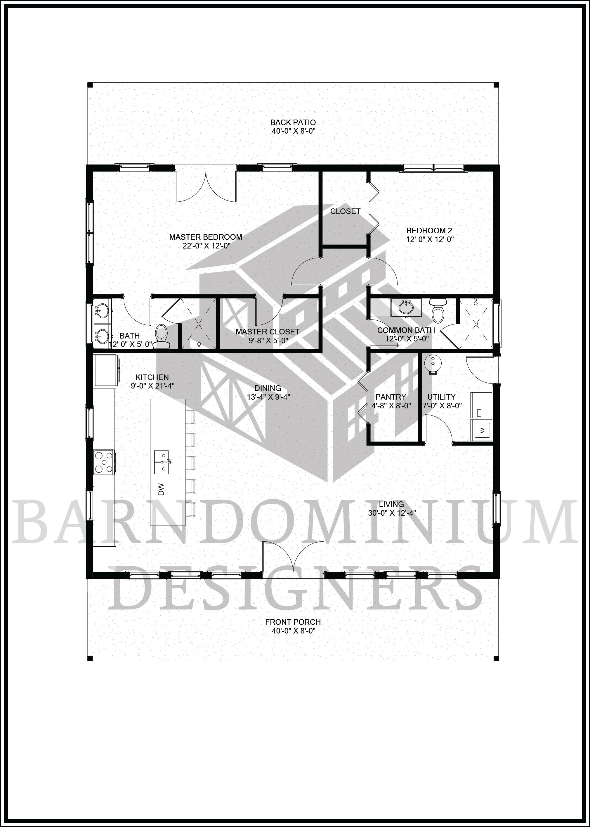 The Vernon Plan 2 Bedroom Barndominium Floor Plan Etsy