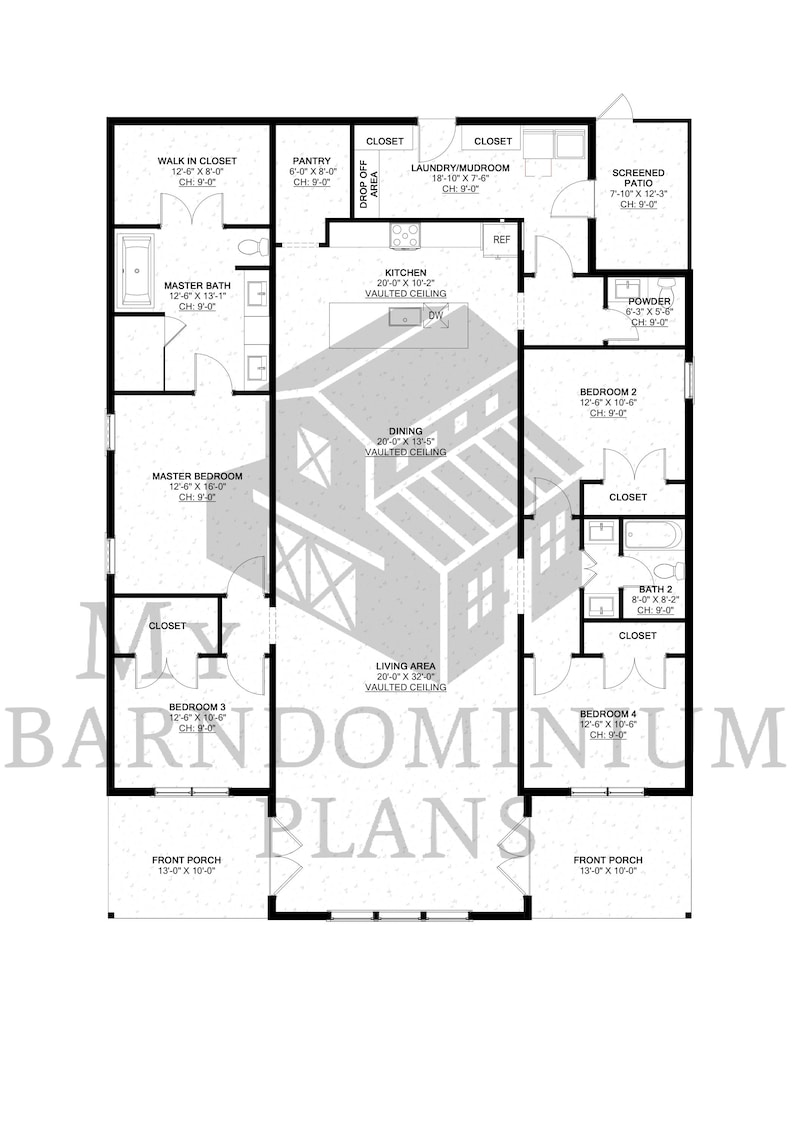 The Brentwood Plan - 4 Bedroom Barndominium Floor Plan - Etsy