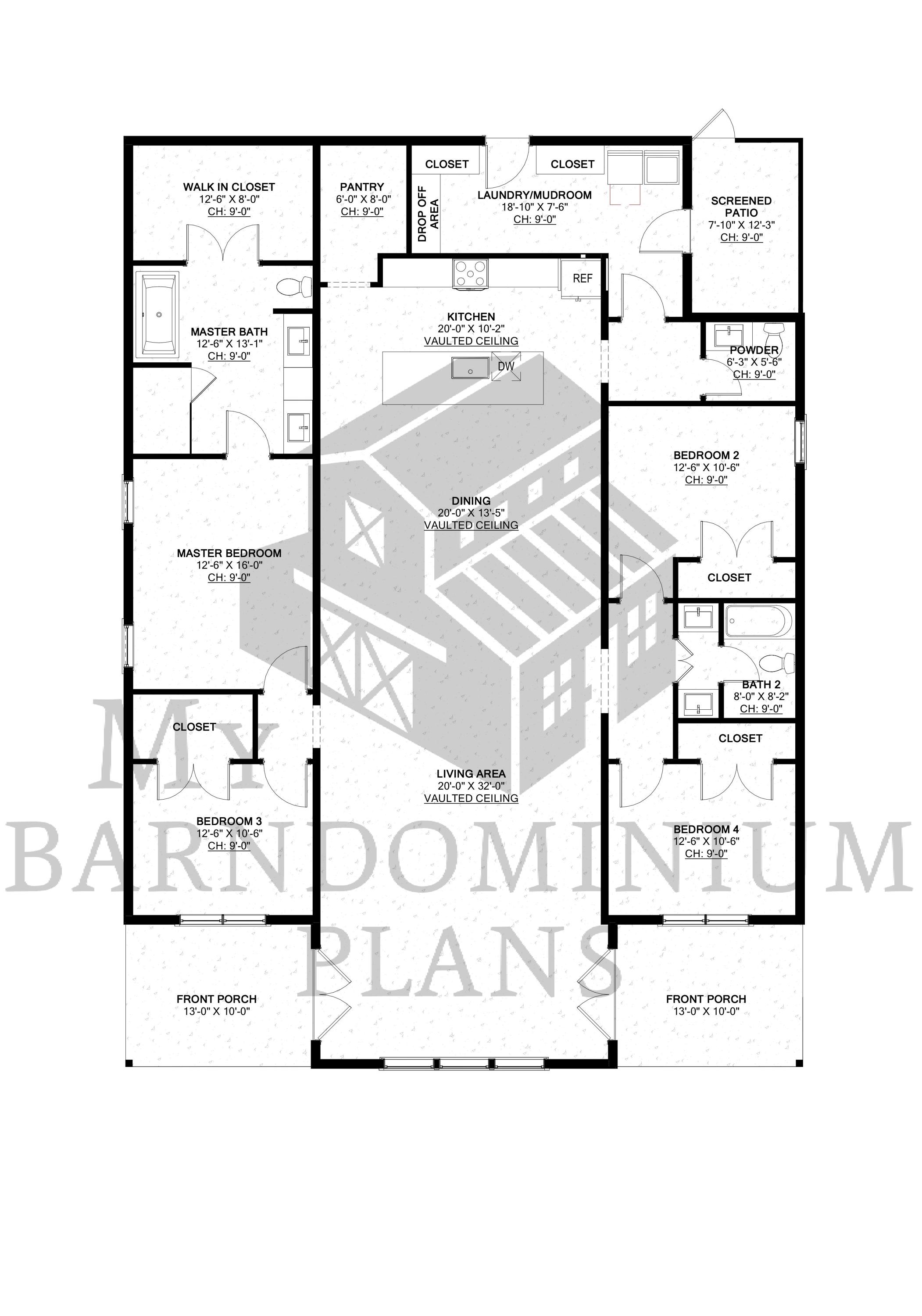 The Brentwood Plan - 4 Bedroom Barndominium Floor Plan - Etsy