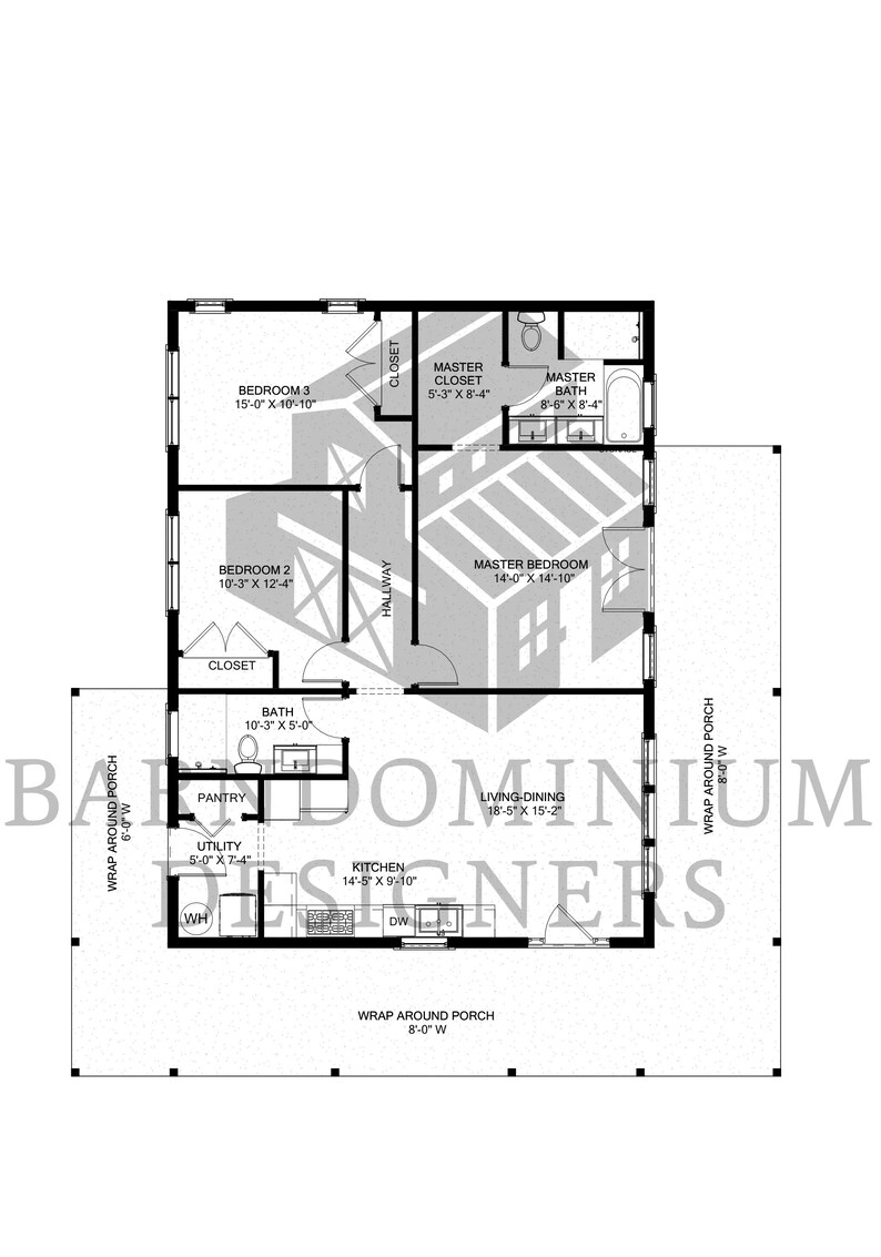 The Tiptree Plan 3 Bedroom Barndominium Floor Plan Etsy