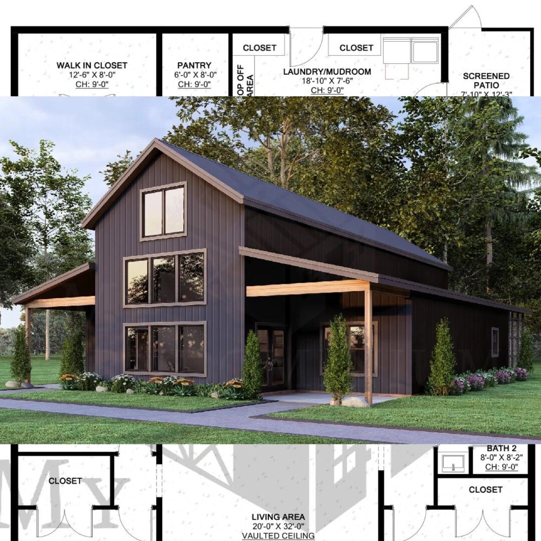 The Brentwood Plan - 4 Bedroom Barndominium Floor Plan - Etsy