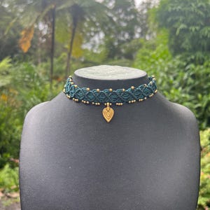 Macrame brass charm choker