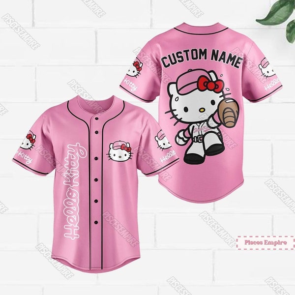 Hello Kitty Jersey Shirt, Hello Kitty Baseball Jersey, Kitty Cat Jersey Shirt, Custom Name Shirt, Hello Kitty Shirt, Kitty Cat Shirt