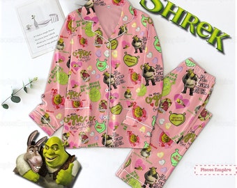 Shrek Face Pajamas, Shrek Bridesmaid Pajamas, Shrek and Fiona Pajamas Set, Funny Shrek Pajamas Pants, Sassy Shrek Women Pajamas
