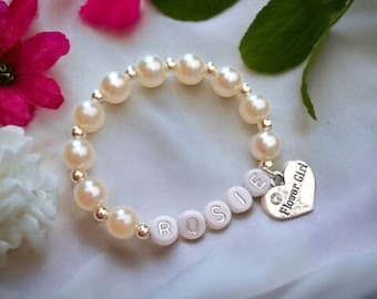 Pearl Flower Girl Beaded Bracelet Gift / for flower girl / daughter / sister / niece / toddler / wedding flower girl announcement gift