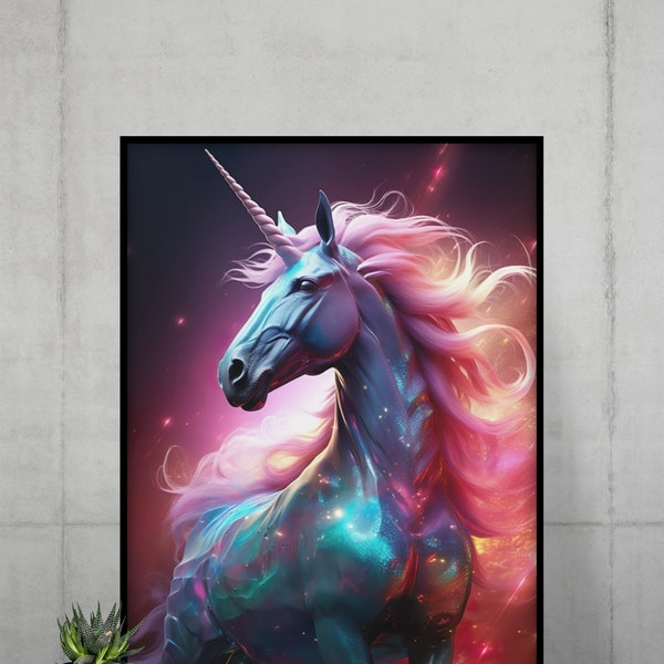 Einhorn Premium Poster - Gaming Deko, Wandkunst, Gaming Zimmer, Wohnzimmer, Büro, Geschenke für Gamer