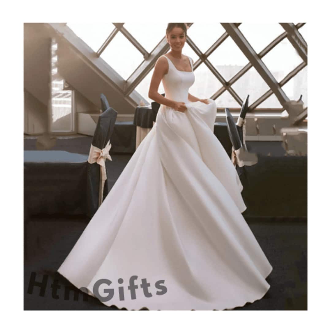 Simple Satin Sheath Square Neck Backless Wedding Dresses, Bridal Gown, PW311