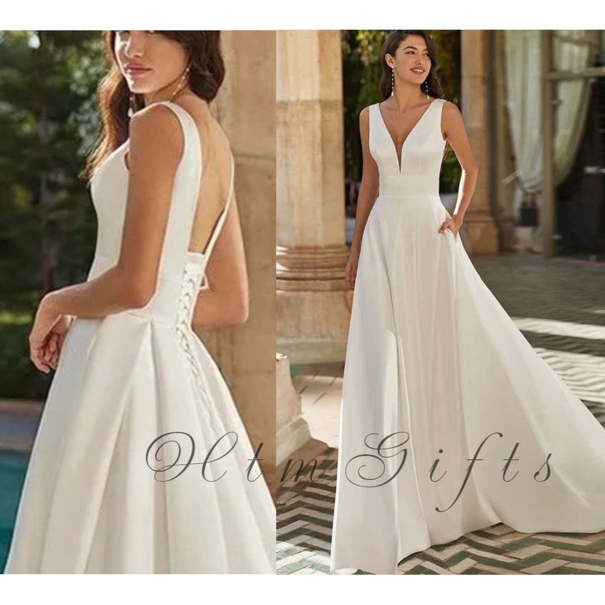 V Neck Wedding Dress Etsy Australia