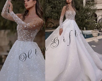 Sparkling Elegance Luxury Glitter Princess Wedding Dress with Appliques A-Line Sleeveless Floor-Length Bridal Gown Custom-Made for Women