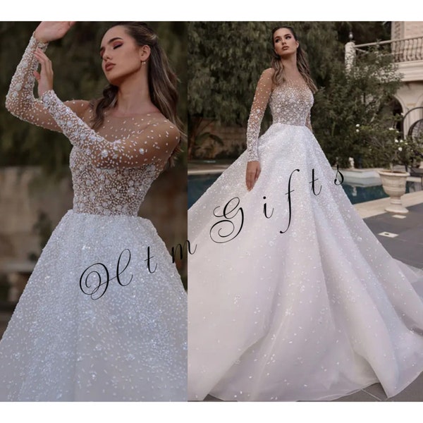 Sparkling Elegance Luxury Glitter Princess Wedding Dress with Appliques A-Line Sleeveless Floor-Length Bridal Gown Custom-Made for Women