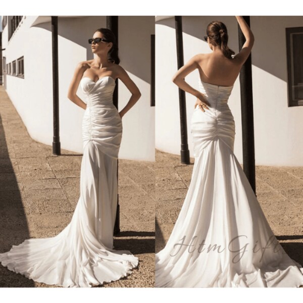 Timeless Elegance Strapless Pleated Chiffon Mermaid Wedding Dress With Sexy Backless Detail And Court Train