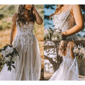 A Line Wedding Dress With Straps Etsy
