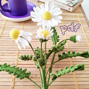 Amigurumi Daisy Pattern PDF, Easy Mother&#39;s Day Gift Idea, Crochet Flower Branch, 80+ Photos, DIY Tutorial for Beginners