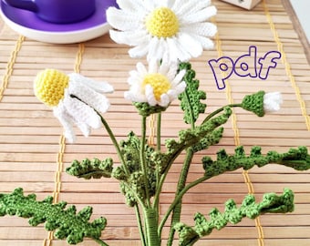 Amigurumi Daisy Pattern PDF,Crochet daisy PDF, Easy Mother's Day Gift Idea, Crochet Flower Branch, 80+ Photos, DIY Tutorial for Beginners,
