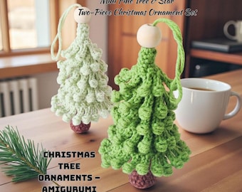 Crochet Christmas Tree & Star Ornament Set – 2-Piece PDF Pattern