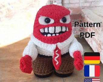 Inside Out Inspired Anger Amigurumi Crochet Pattern PDF, Cute Anger Plush DIY Crochet Pattern, Amigurumi PDF, English, German, French