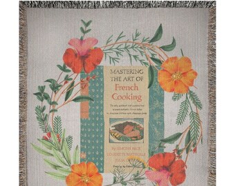 Mastering The Art Of French Cooking By Julia Child - Illustrated Woven Blanket, foodie art, foodie gifts, chef gifts, cooking
