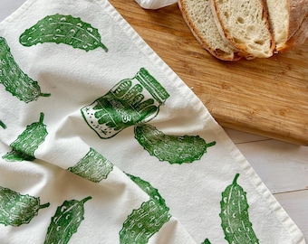 Hand Block Printed Pickle Tea Towel – 100% Cotton Kitchen Decor