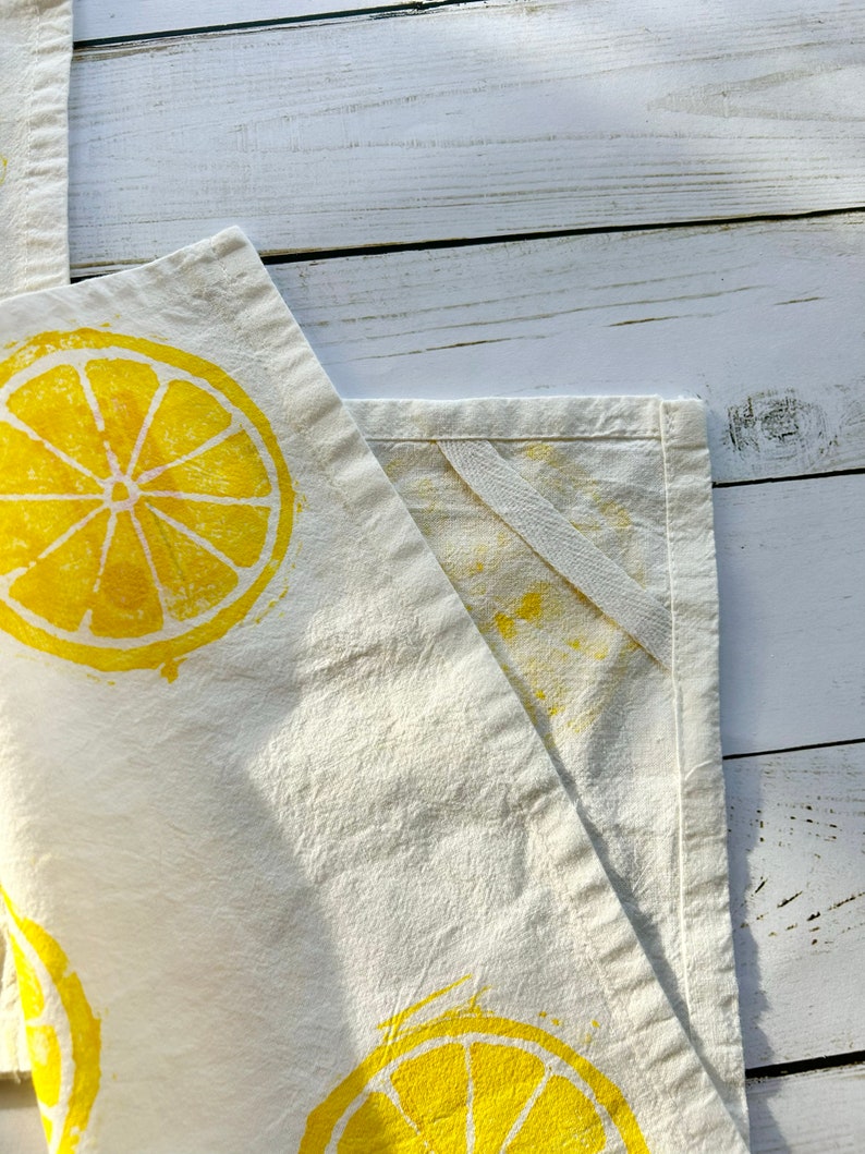 Hand Block Printed Cloth Napkins Set of 4 Lemon Print Napkins, Spring kitchen, Hostess gifts, Block printed towel, Gifts under 25,Easter image 5