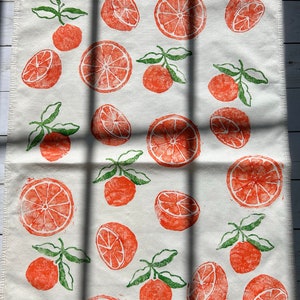 orange citrus hand printed tea towel