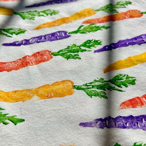 Hand Block Printed Tea Towel carrots print flour sack towel, easter tea towel, spring tea towel, spring kitchen decor, foodie fun image 6