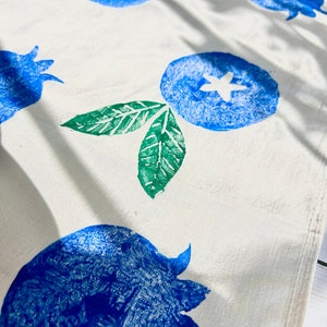 Hand Printed Tea Towel Blueberries 18 X 28 Organic Cotton Block Print Tea Towel , Blueberry dish towel, foodie fun, gifts for baker image 5