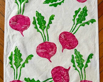 Hand Printed Cotton Tea Towel, Beet Print flour sack cotton, Gifts For Bakers, foodie fun, Mother's Day Gift, beet kitchen towel, boho