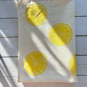 Hand Block Printed Tea Towel Lemon print flour sack, Yellow Lemon Dish Towel, Gifts Under 25, Gifts For Bakers, Mother's Day, Easter image 9