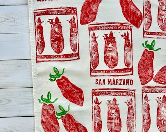 Hand Block Printed San Marzano Tomato Tea Towel – 100% Cotton Kitchen Decor