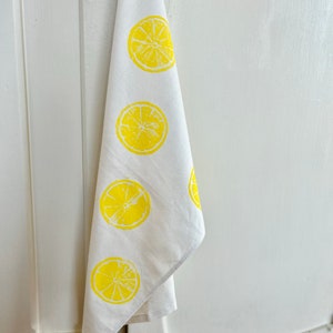 Hand Block Printed Tea Towel Lemon print flour sack, Yellow Lemon Dish Towel, Gifts Under 25, Gifts For Bakers, Mother's Day, Easter image 5