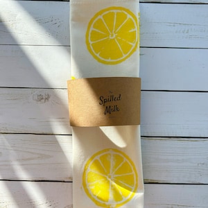 Hand Block Printed Tea Towel Lemon print flour sack, Yellow Lemon Dish Towel, Gifts Under 25, Gifts For Bakers, Mother's Day, Easter image 4