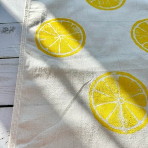 Hand Block Printed Tea Towel Lemon print flour sack, Yellow Lemon Dish Towel, Gifts Under 25, Gifts For Bakers, Mother's Day, Easter image 7