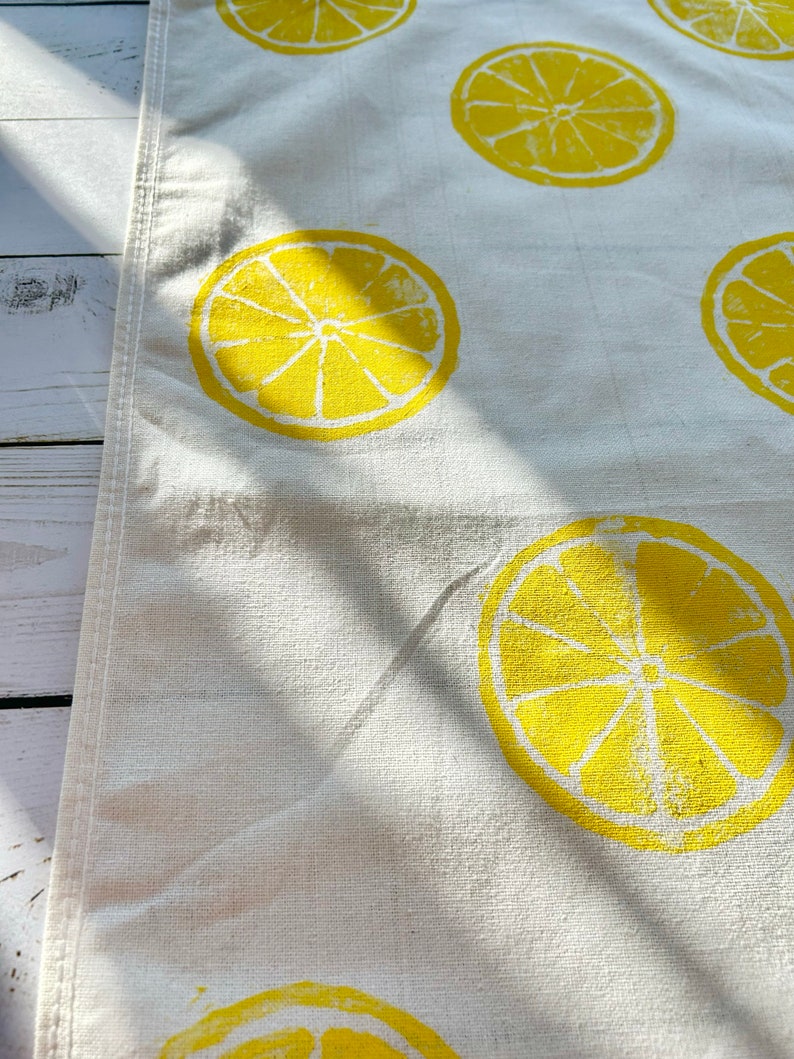 Hand Block Printed Tea Towel Lemon print flour sack, Yellow Lemon Dish Towel, Gifts Under 25, Gifts For Bakers, Mother's Day, Easter image 7